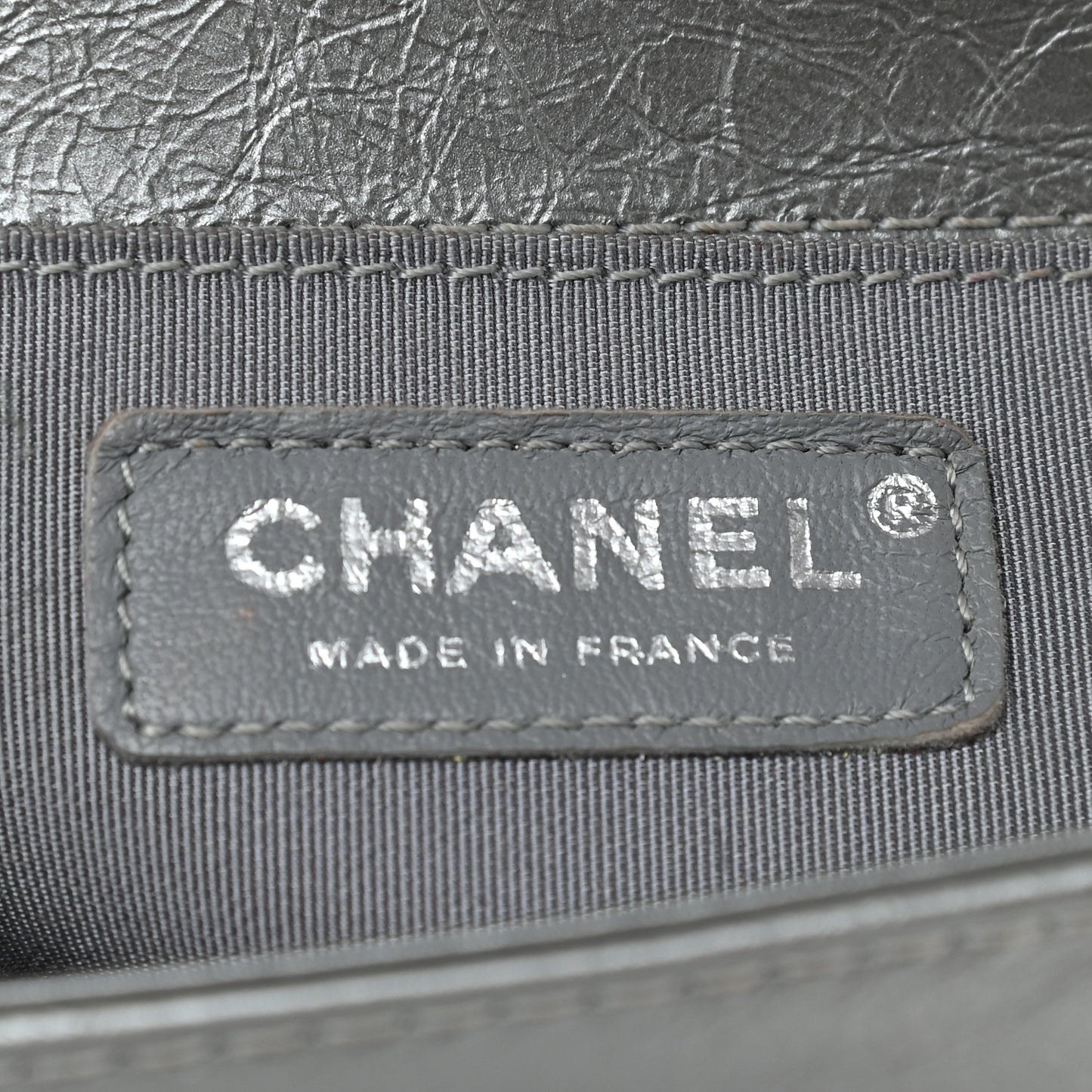 Metallic Aged Calfskin Quilted Small Boy Handle Flap Charcoal