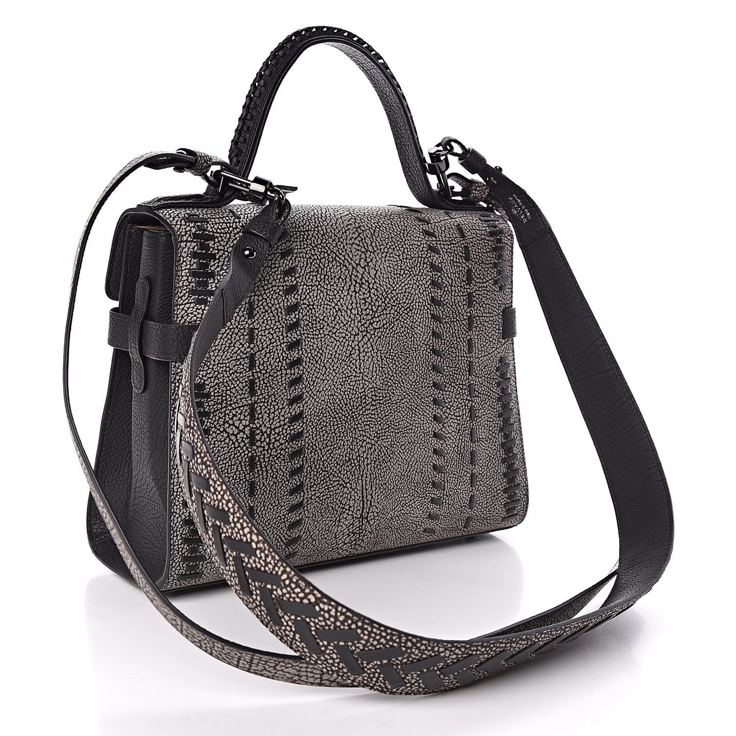 Grained Calfskin MM Tribal Stitch Tempete Satchel Ebene Ivory Black