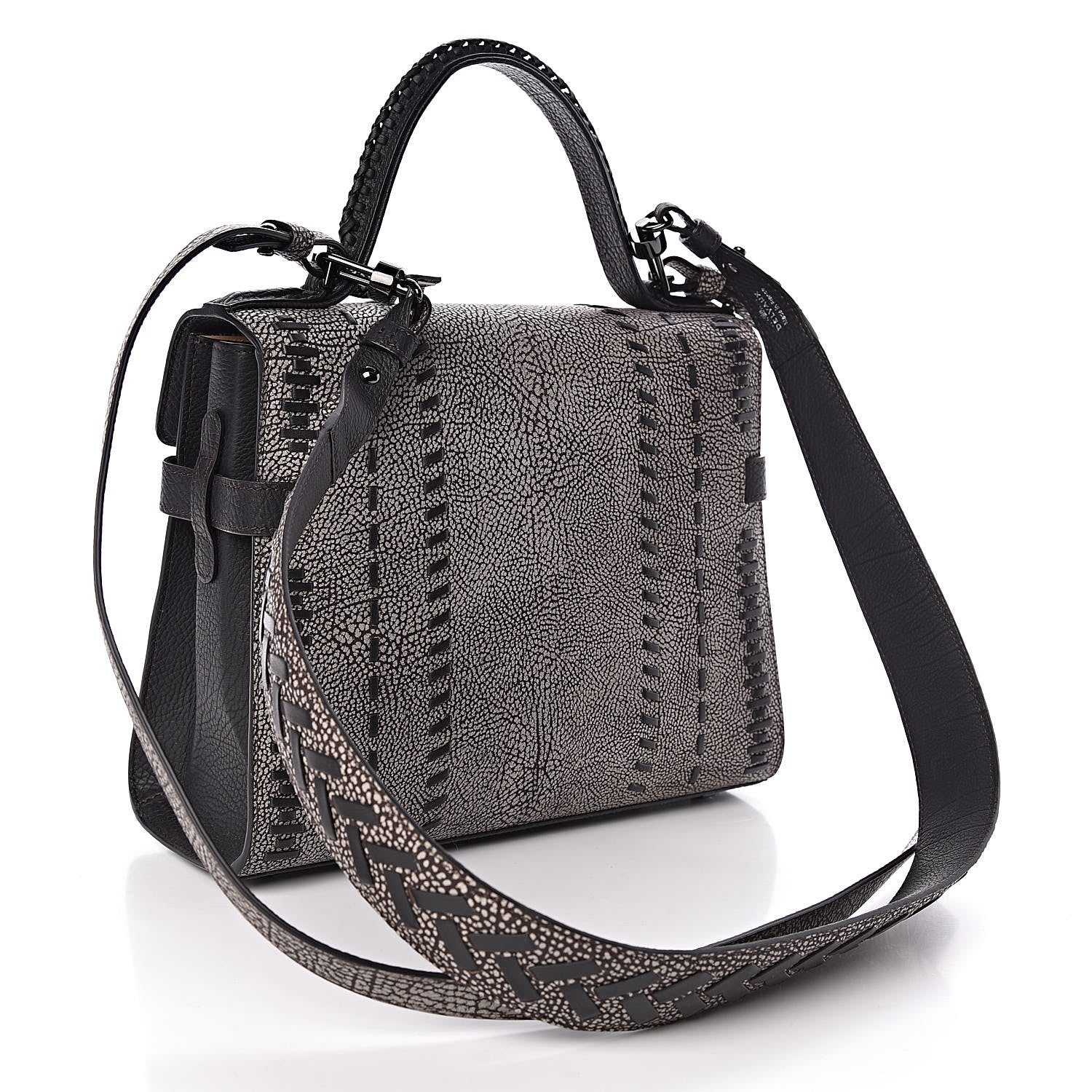Delvaux Grained Calfskin MM Tribal Stitch Tempete Satchel Ebene Ivory Black 4 of 11