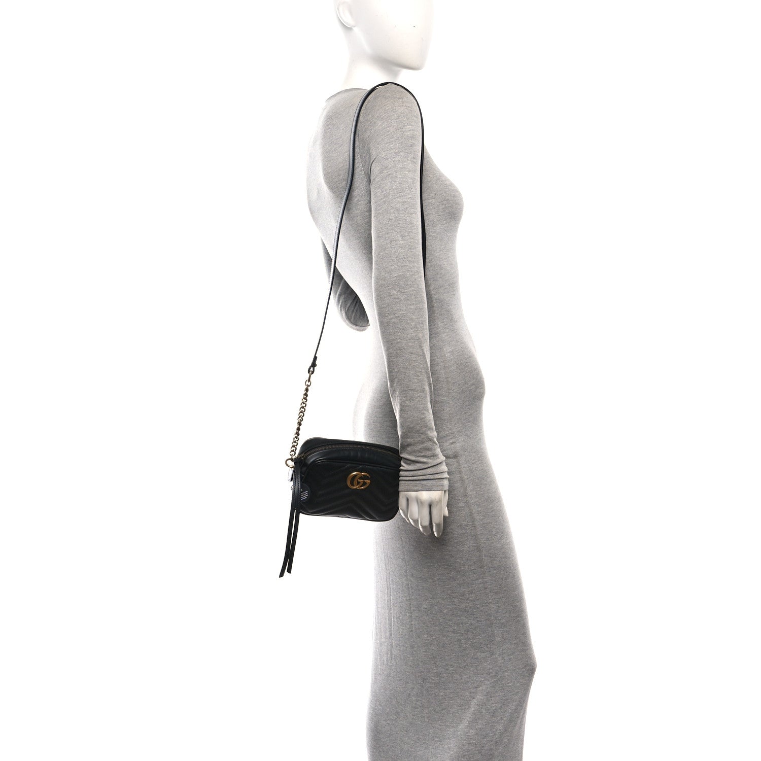 Gucci Calfskin Matelasse Mini GG Marmont Chain Shoulder Bag Black 2 of 11