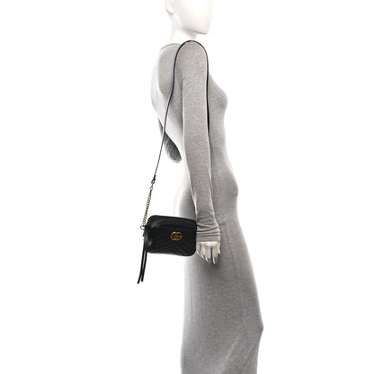 Gucci Calfskin Matelasse Mini GG Marmont Chain Shoulder Bag Black 2 of 11