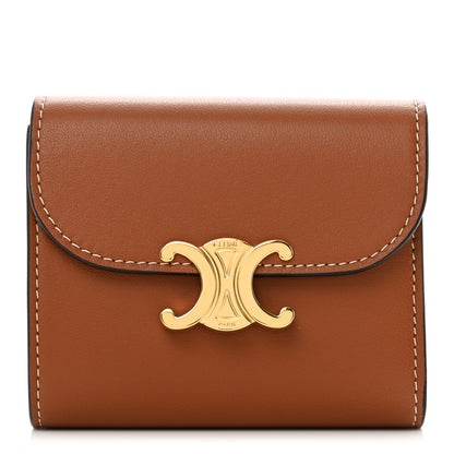 Celine Shiny Smooth Lambskin Small Triomphe Wallet Tan 1 of 8