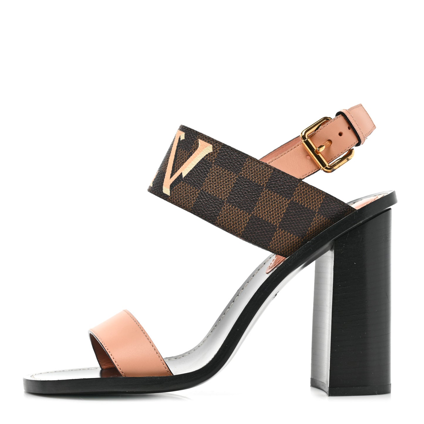 Calfskin Damier Ebene Passenger Heeled Sandals 40 Venus Pink