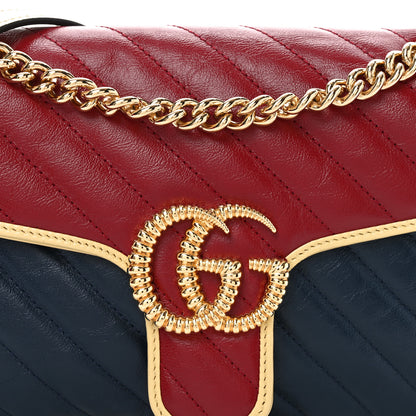 Gucci Azalea Calfskin Matelasse Diagonal Small Torchon GG Marmont Shoulder Bag Blue Agata New Cherry Red Butter 8 of 12