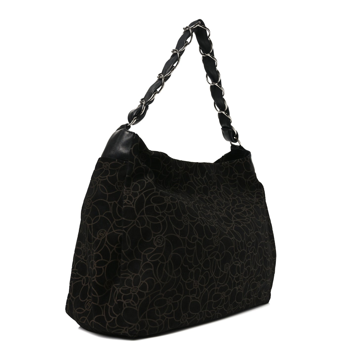 Suede Camellia Hobo Bag Black