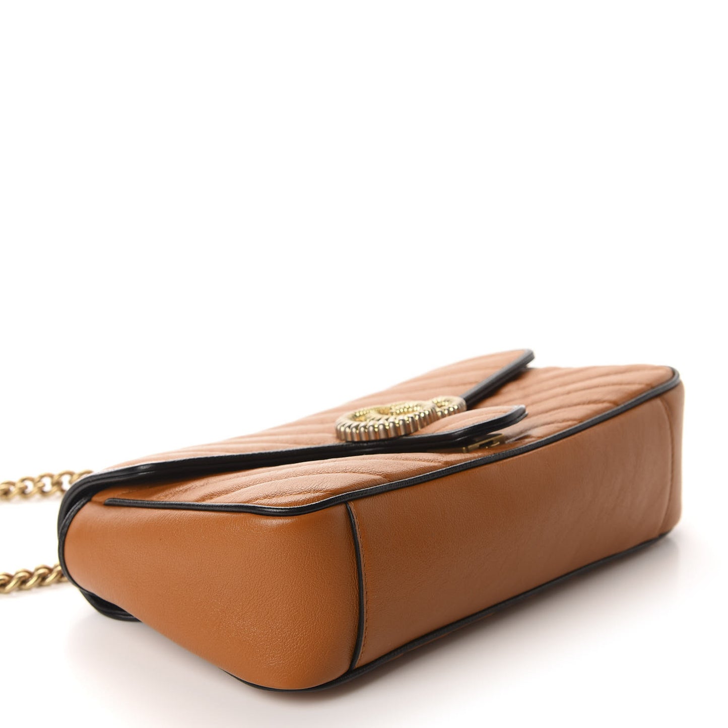 Vintage Effect Calfskin Matelasse Diagonal Small Torchon GG Marmont Shoulder Bag Cognac Black