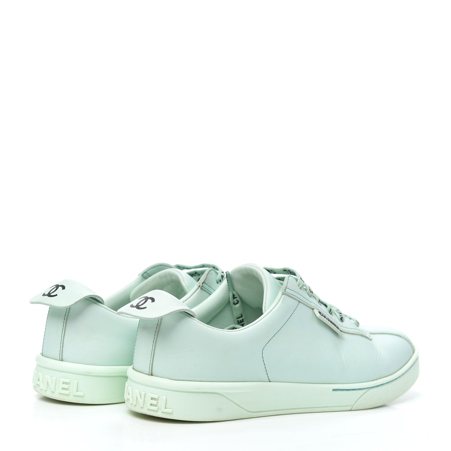 Chanel Calfskin CC Womens Weekender Lace Up Sneakers 38 Light Green 3 of 7