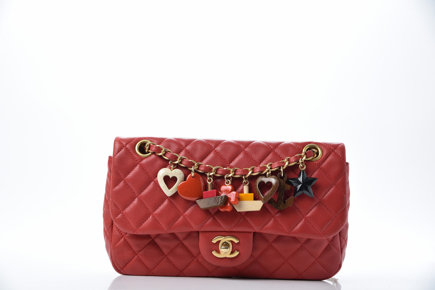 Lambskin Quilted Valentine Charms Medium Flap Red