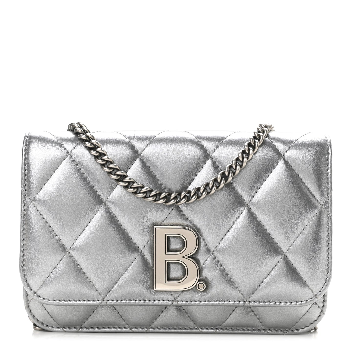 Metallic Calfskin Quilted Touch B Wallet On Chain Silver