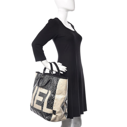 Chanel Coated Canvas Camellia Medium Shopping Tote Black Beige 3 of 10