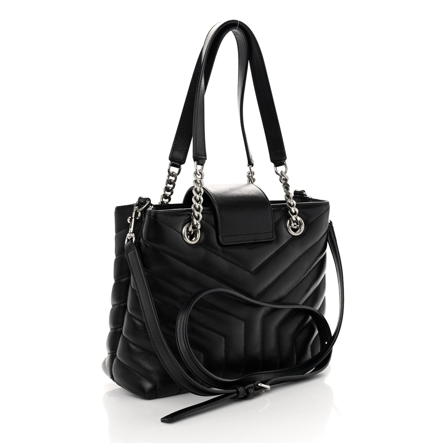 Saint Laurent Calfskin Y Quilted Monogram Small Loulou Shopper Black 3 of 11