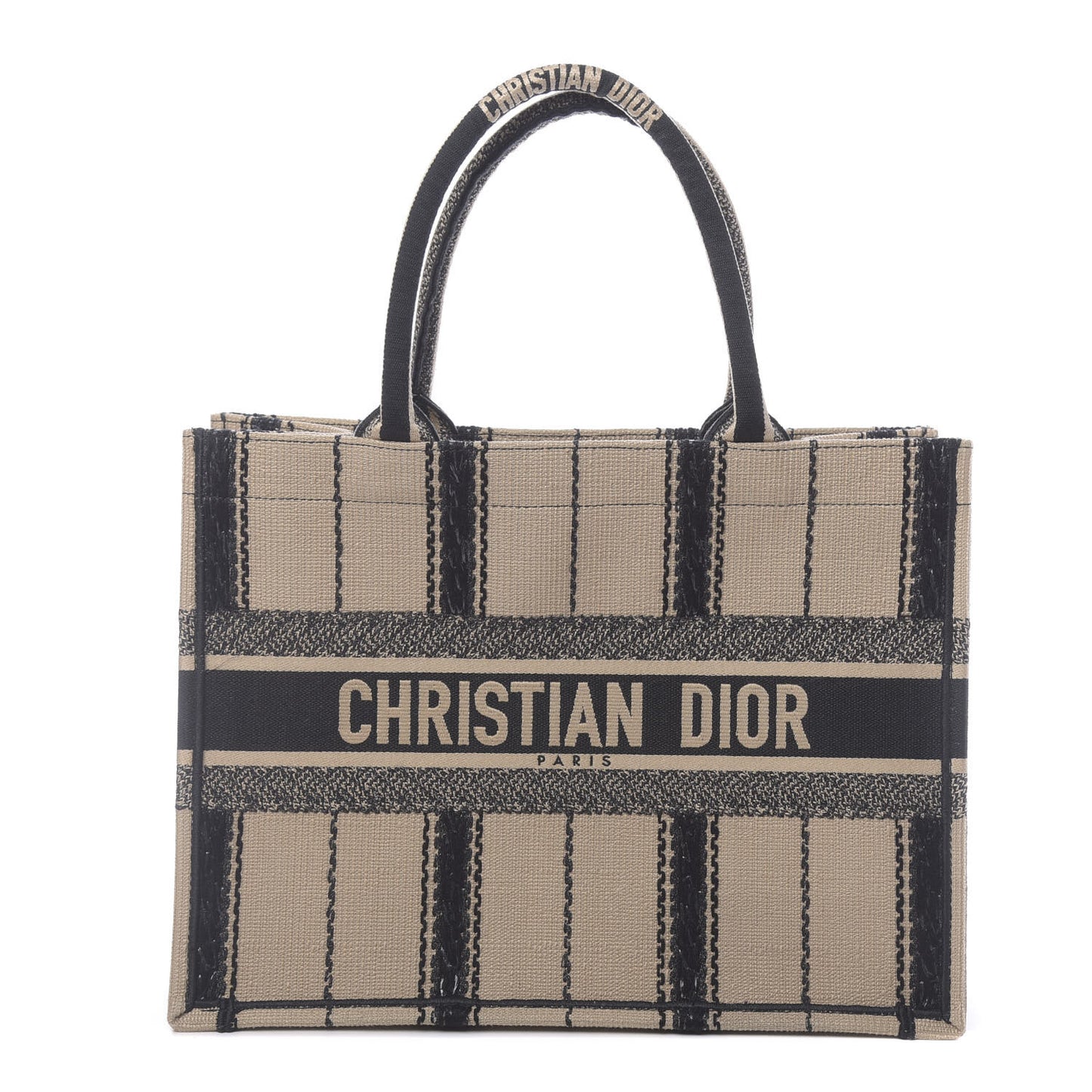 Canvas Embroidered Medium Bayadere Book Tote Black Beige