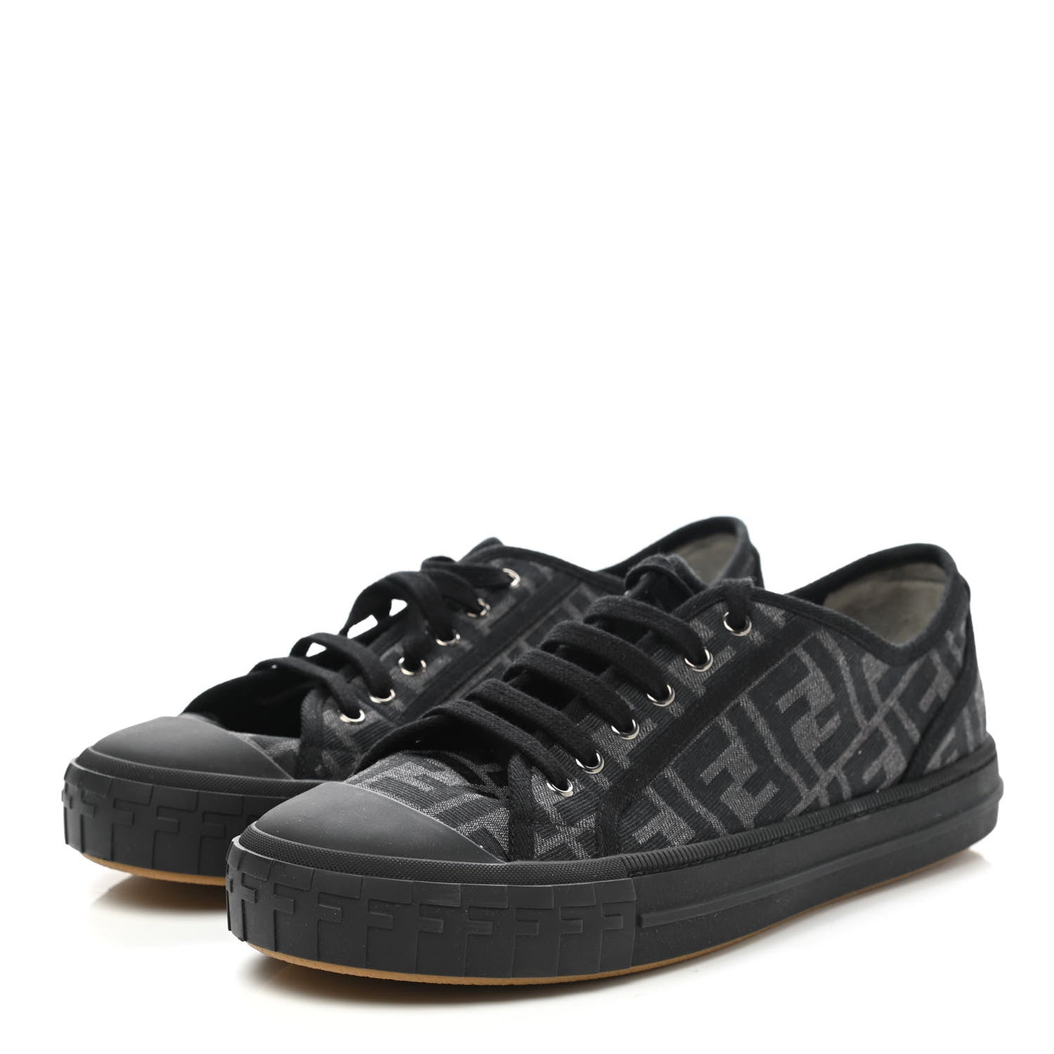 Fendi Fabric Jacquard Rubber FF Mens Domino Sneakers 11 Asfalto Black 3 of 10