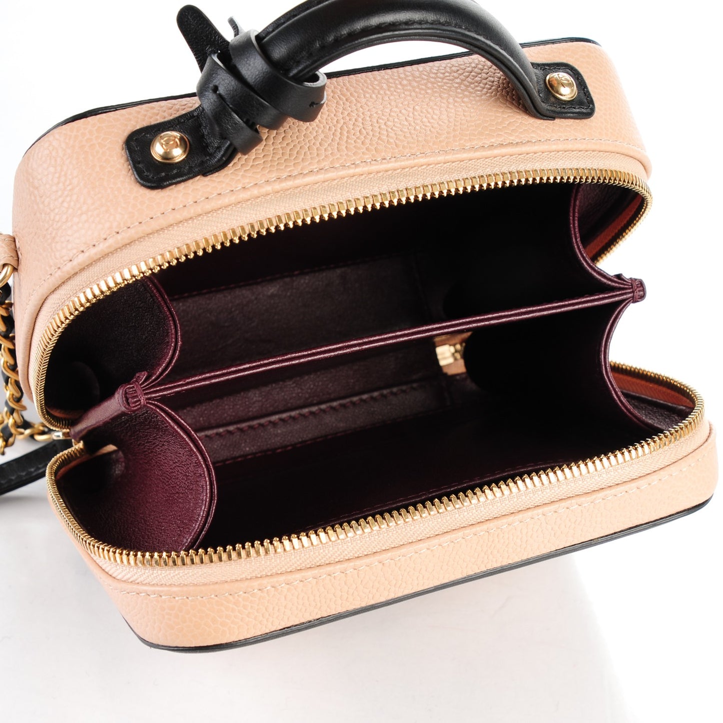 Caviar Quilted Small CC Filigree Vanity Case Beige Black