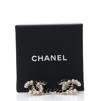 Chanel Resin Pearl CC Dazzling Domino Earrings Gold Black 5 of 5