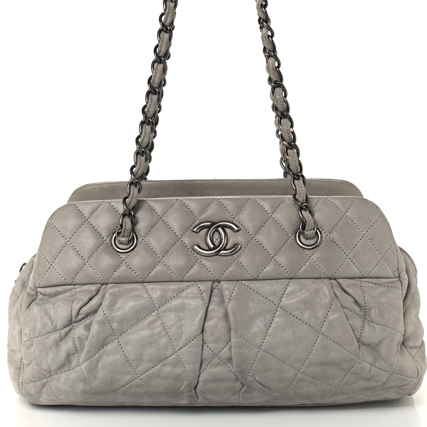 Iridescent Calfskin Chic Quilt Bowling Bag Grey