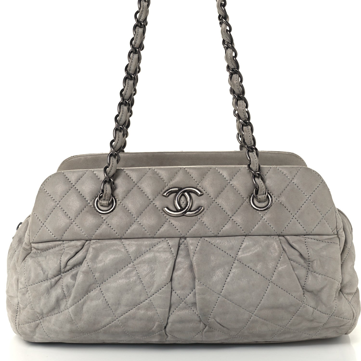 Chanel Iridescent Calfskin Chic Quilt Bowling Bag Grey 7 of 9
