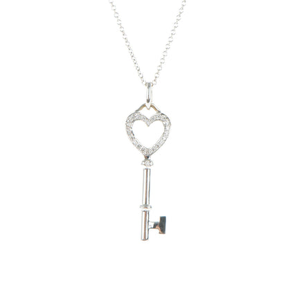Tiffany 18K White Gold Diamond Medium Heart Key Pendant Necklace 3 of 6