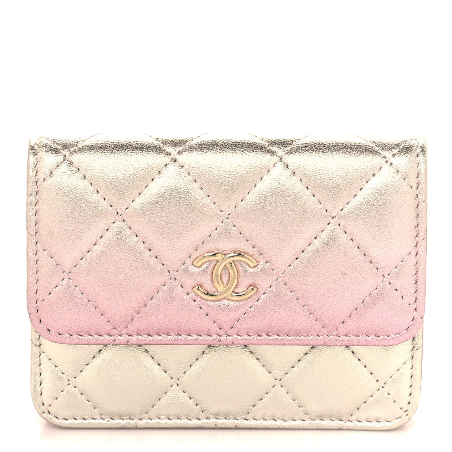 Gradient Metallic Lambskin Quilted Flap Chain Belt Bag Gold Pink