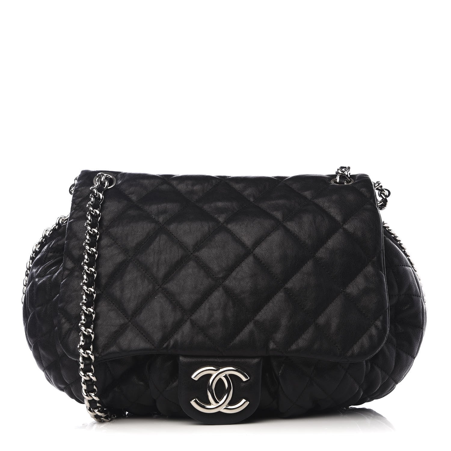 Chanel Washed Lambskin Quilted Large Chain Around Messenger Black 1 of 9
