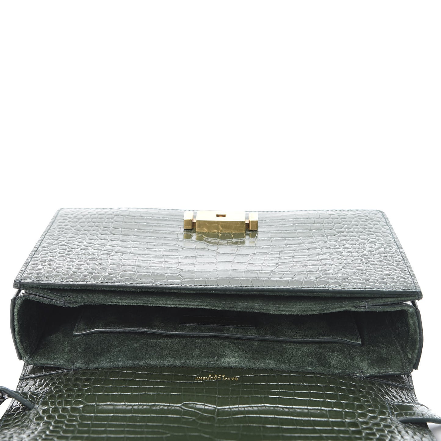 Calfskin Crocodile Embossed Medium Bellechasse Satchel Dark Green