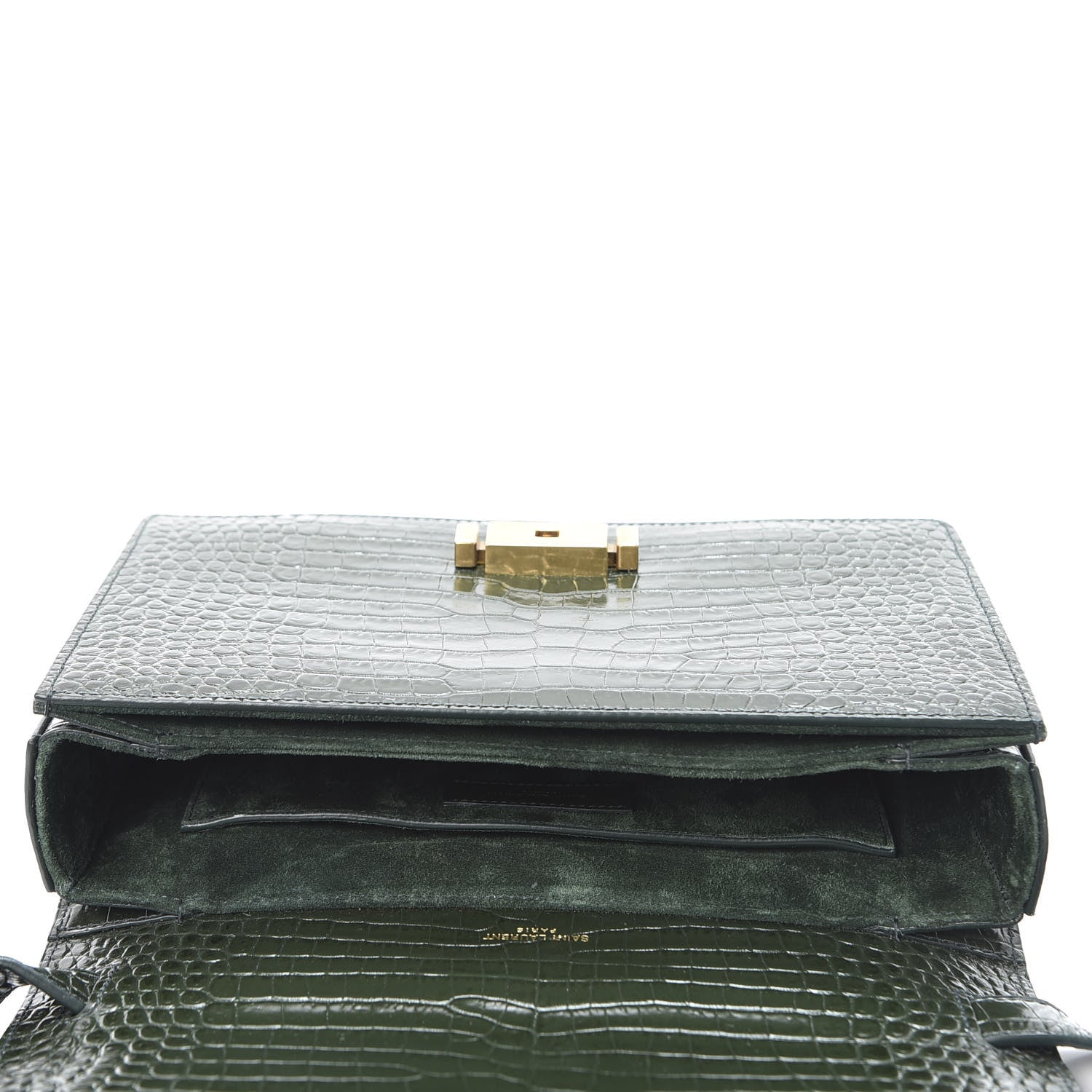 Saint Laurent Calfskin Crocodile Embossed Medium Bellechasse Satchel Dark Green 4 of 10