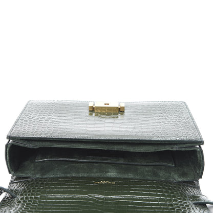 Saint Laurent Calfskin Crocodile Embossed Medium Bellechasse Satchel Dark Green 4 of 10