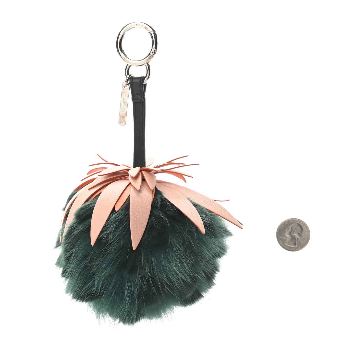 Fox Rabbit Fur Nappa Pineapple Bag Charm Verde Scuro Baby Pink Multicolor