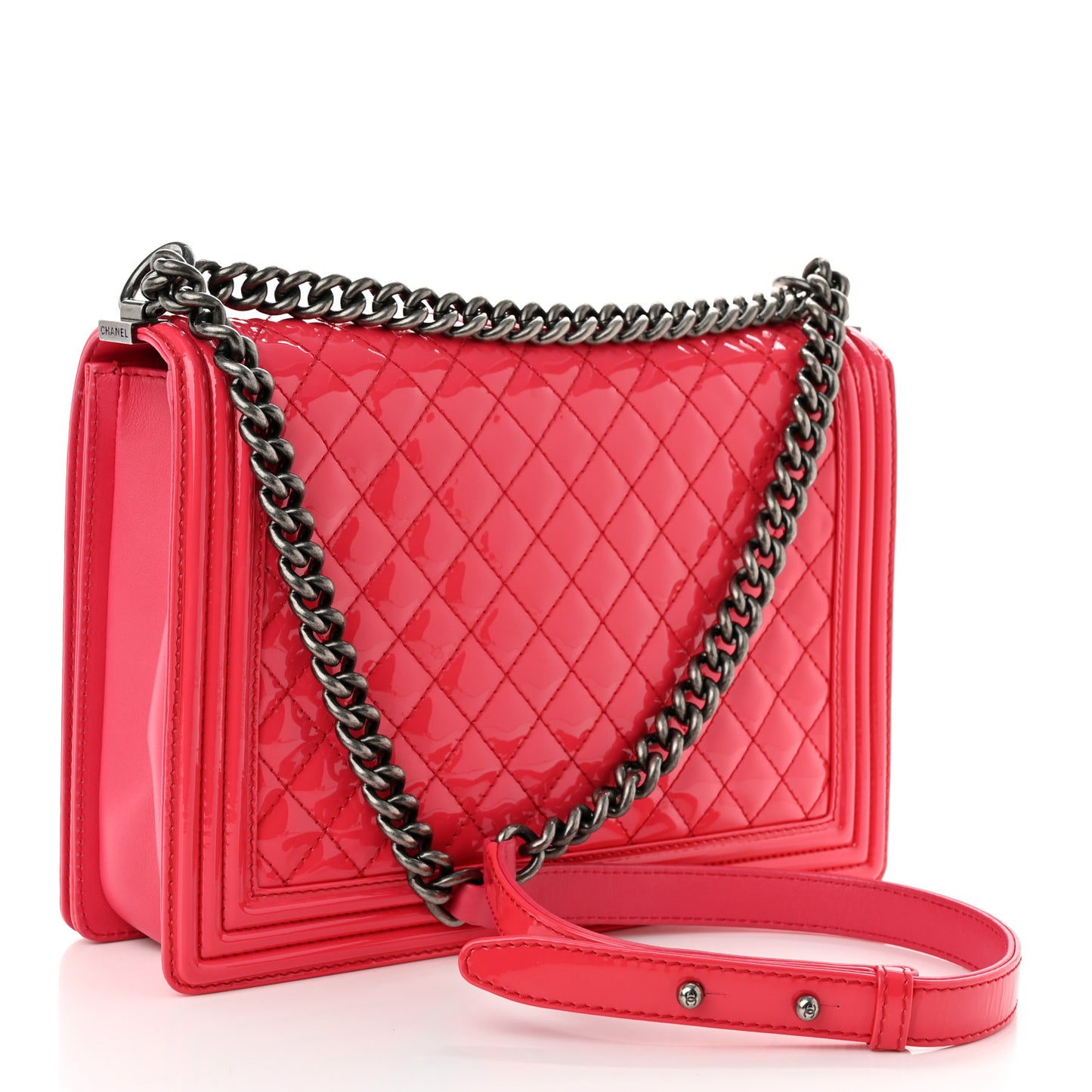 Patent Quilted Large Boy Flap Pink