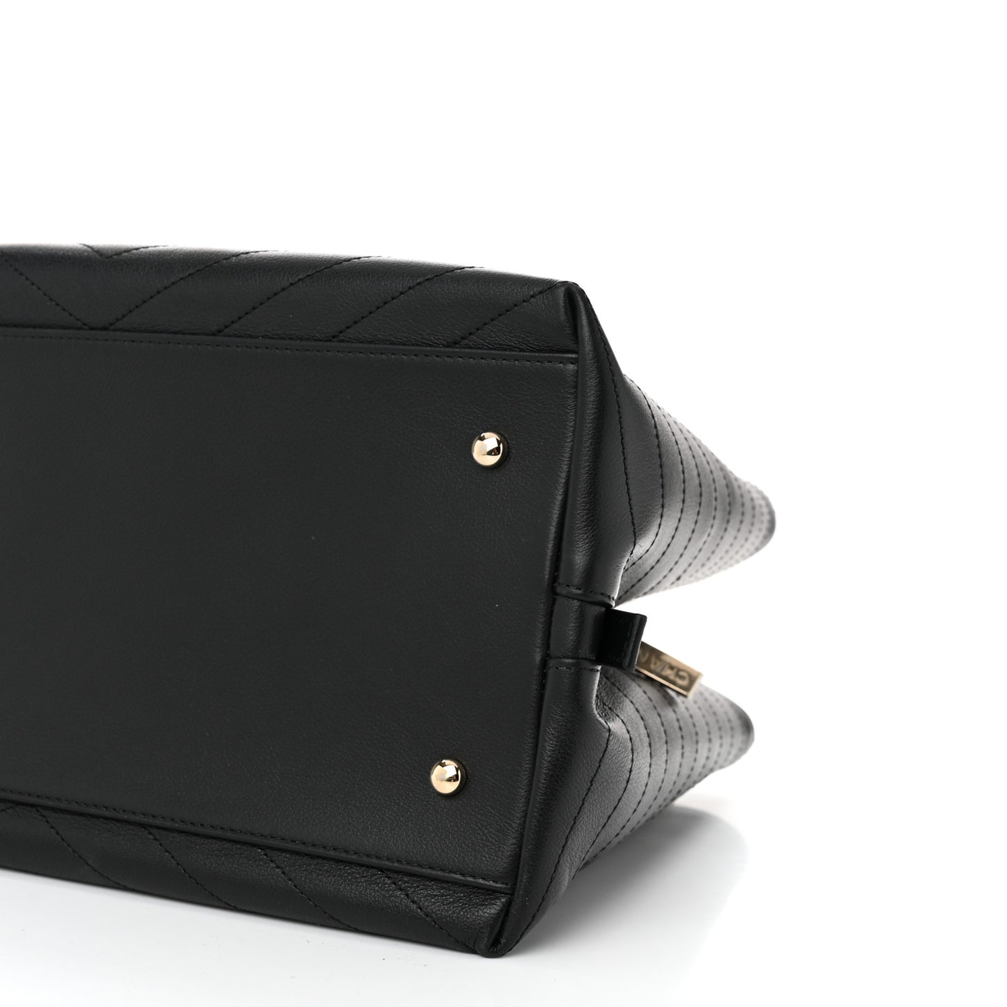 Calfskin Stitched Large Chevron Chic Shopping Bag Black