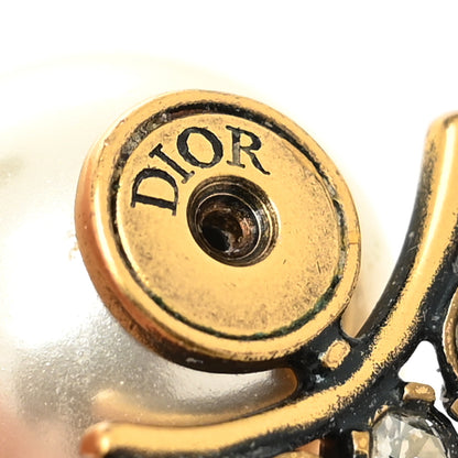 Christian Dior Pearl Crystal Tribal Pendant Earrings Antique Gold 3 of 3