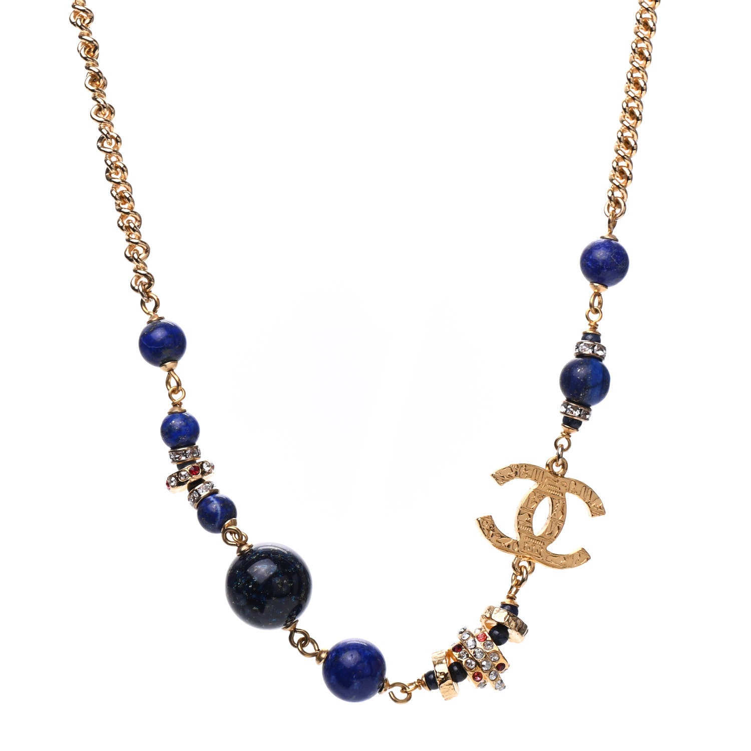 Chanel Crystal Bead Scarab CC Choker Necklace Blue 1 of 5
