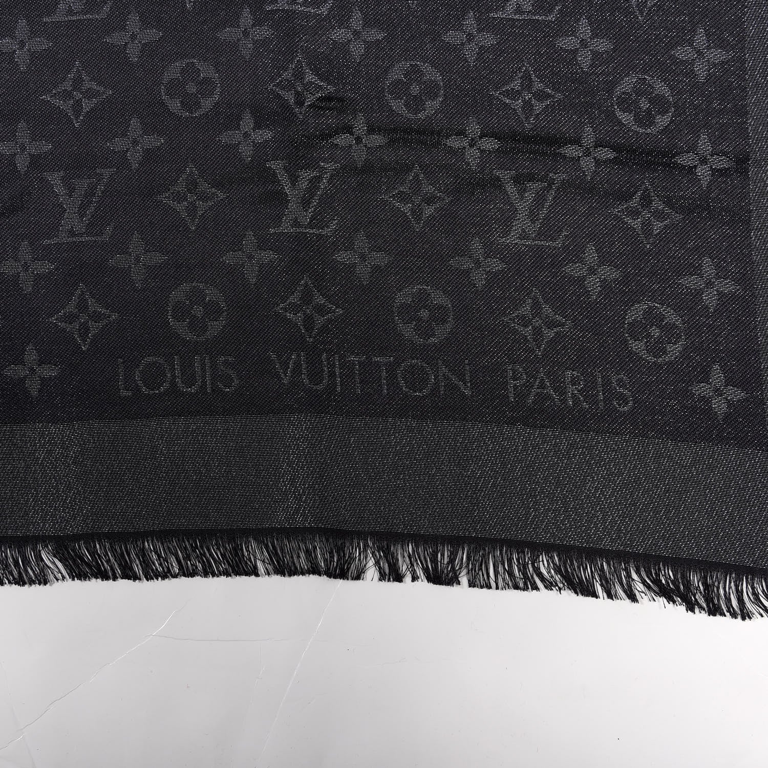 Louis Vuitton Silk Lurex Wool Monogram Shine Shawl Black 2 of 3