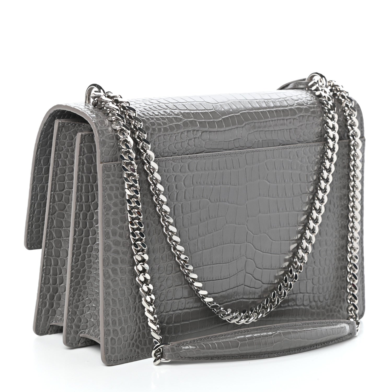 Saint Laurent Calfskin Crocodile Embossed Large Monogram Sunset Fog 3 of 9