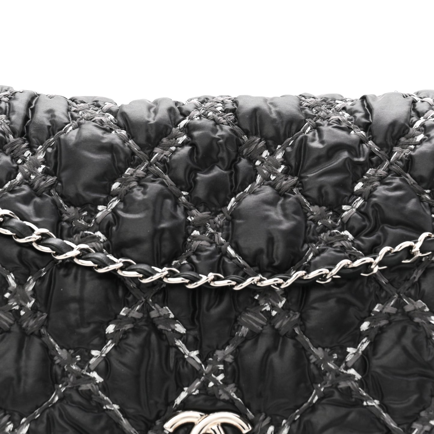 Nylon Quilted Tweed Stitch Bubble Flap Black