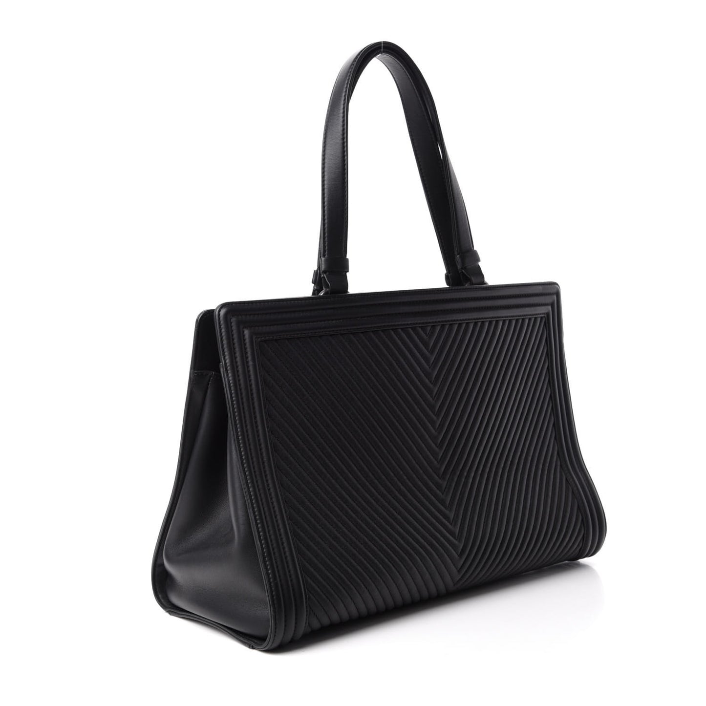 Calfskin Chevron Quilted Boy Shopping Tote Black