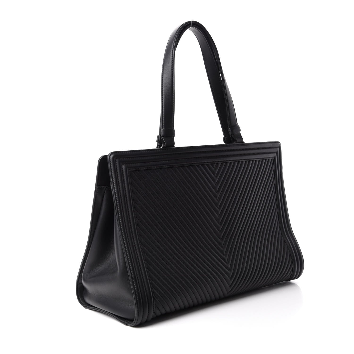 Chanel Calfskin Chevron Quilted Boy Shopping Tote Black 3 of 11