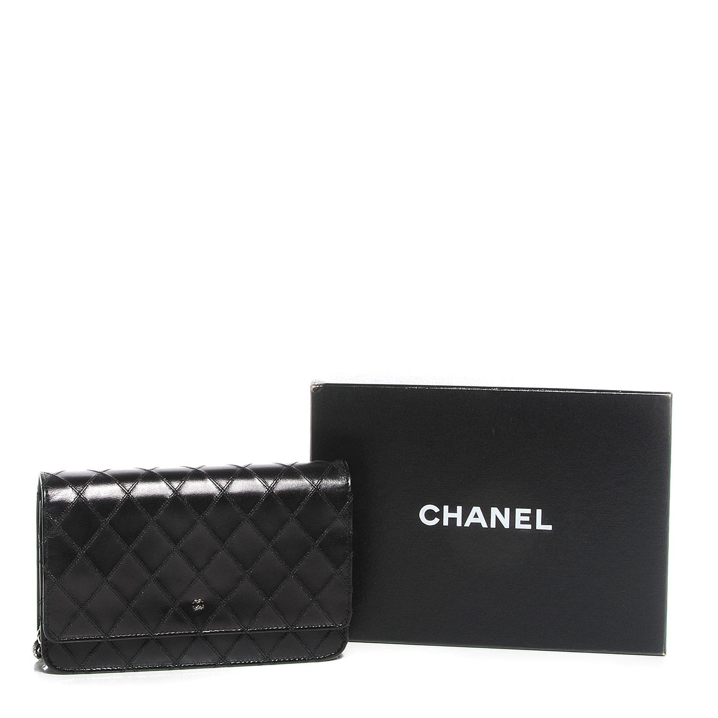 Lambskin Diamond Stitched Wallet On Chain WOC Black