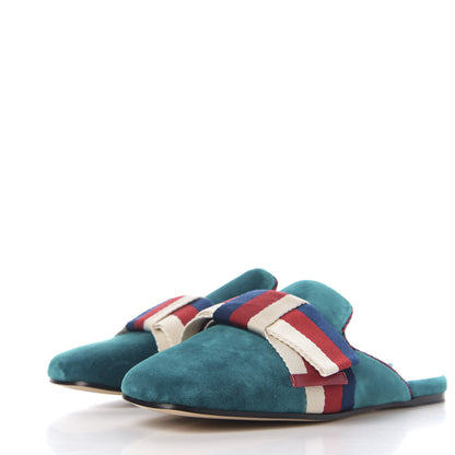 Gucci Softy Velvet Sylvie Bow Slippers 37 Pavone 3 of 8