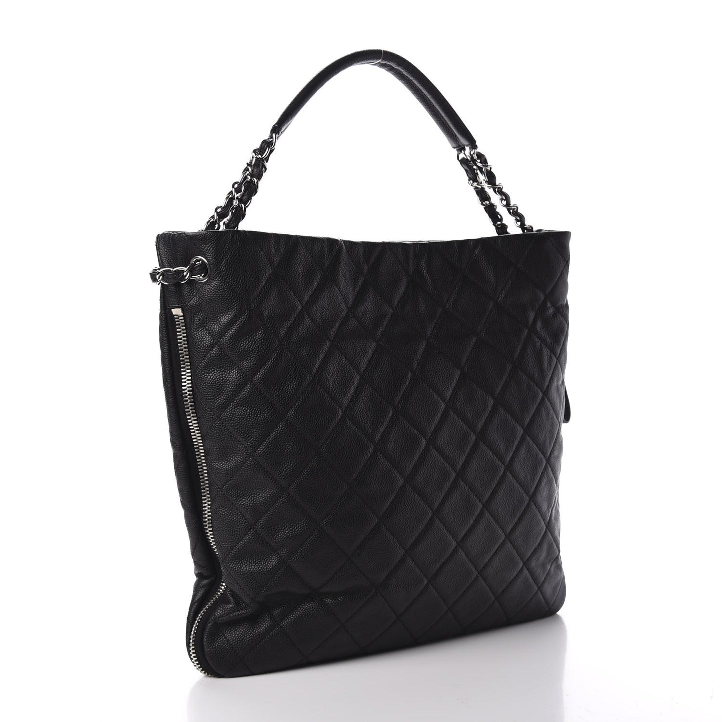 Caviar Quilted Expandable Zip Shoulder Bag Black