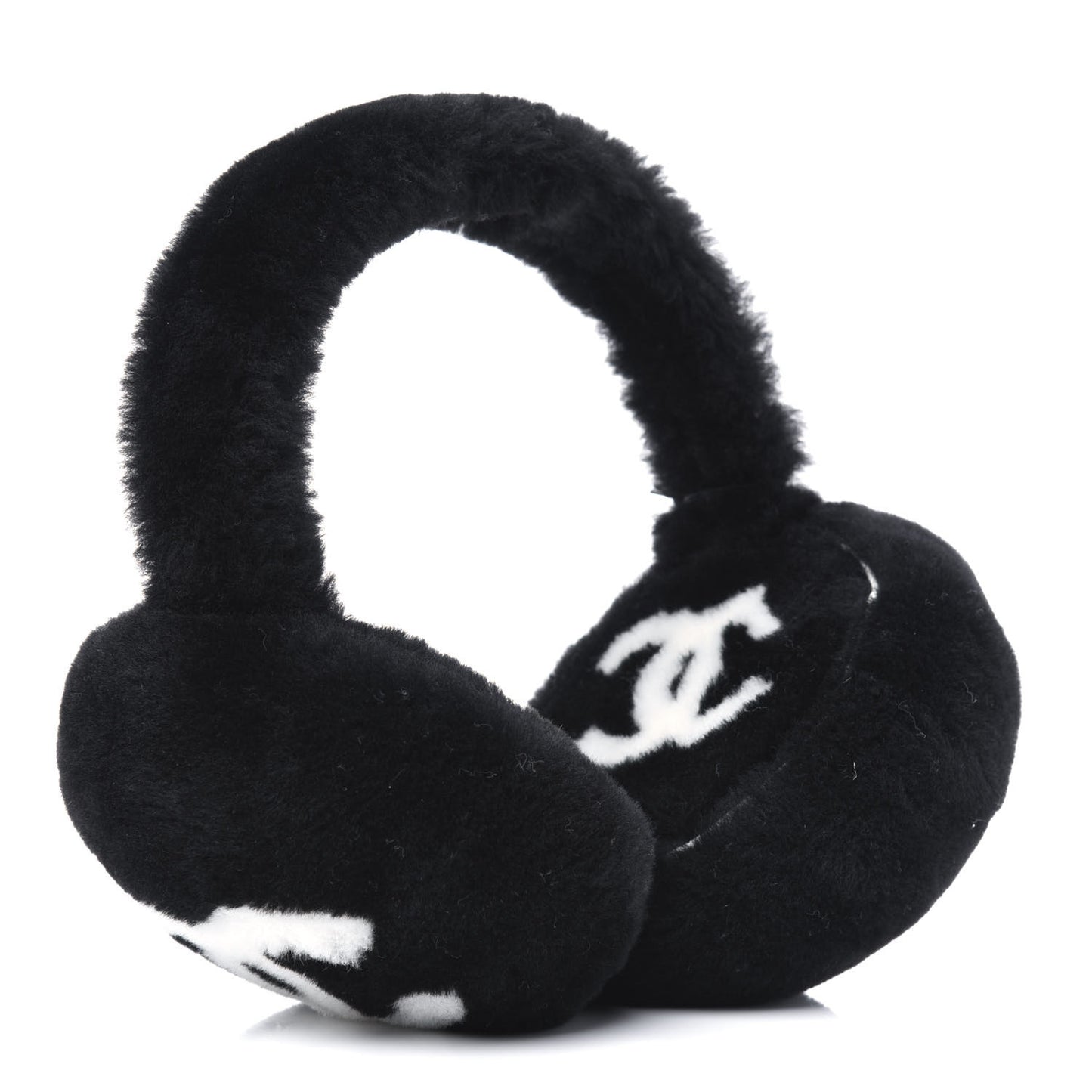 Shearling CC Ear Muffs Black White