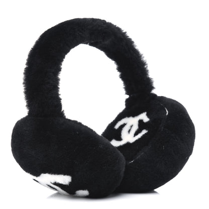Chanel Shearling CC Ear Muffs Black White 2 of 3