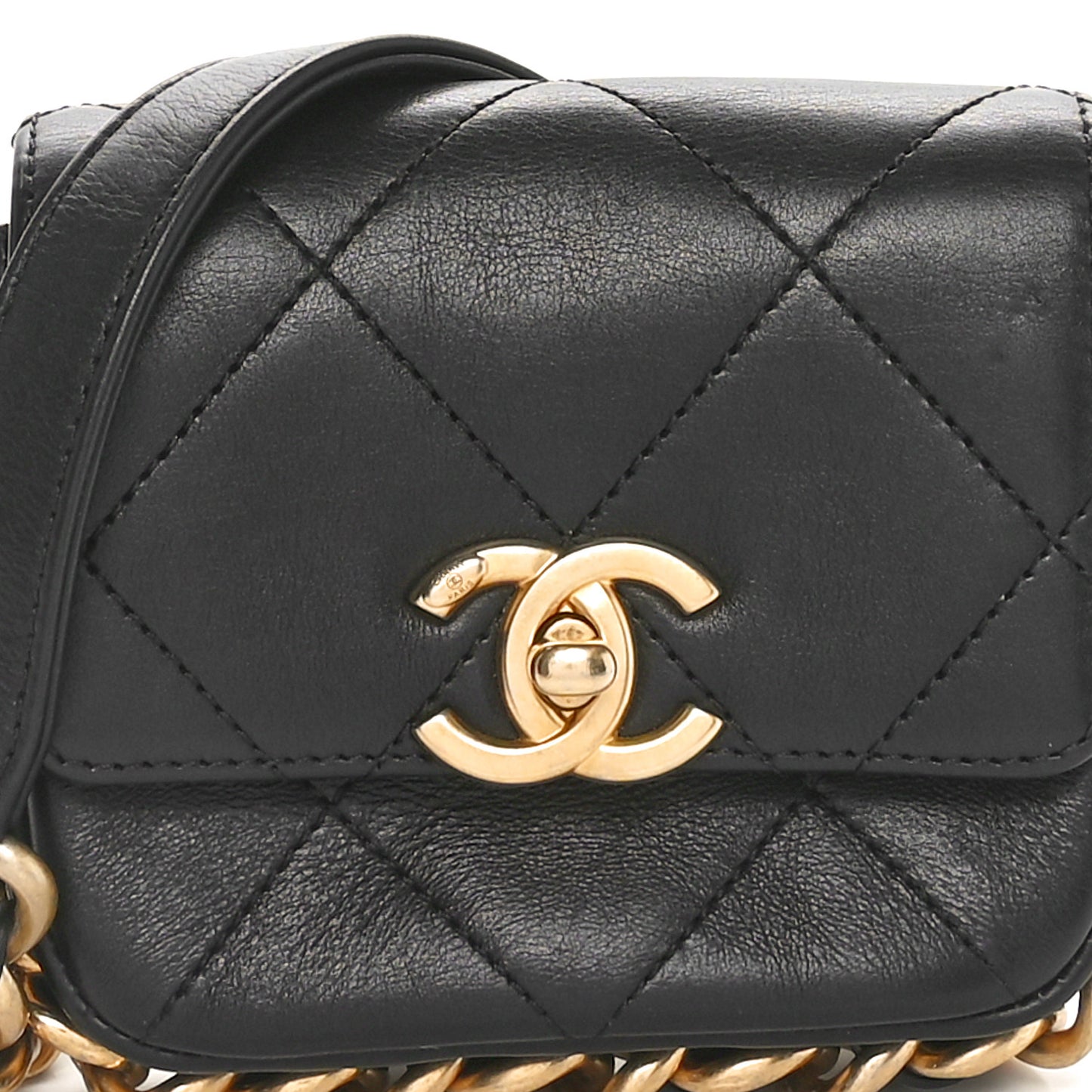 Calfskin Quilted Mini Framing Chain Bag Black