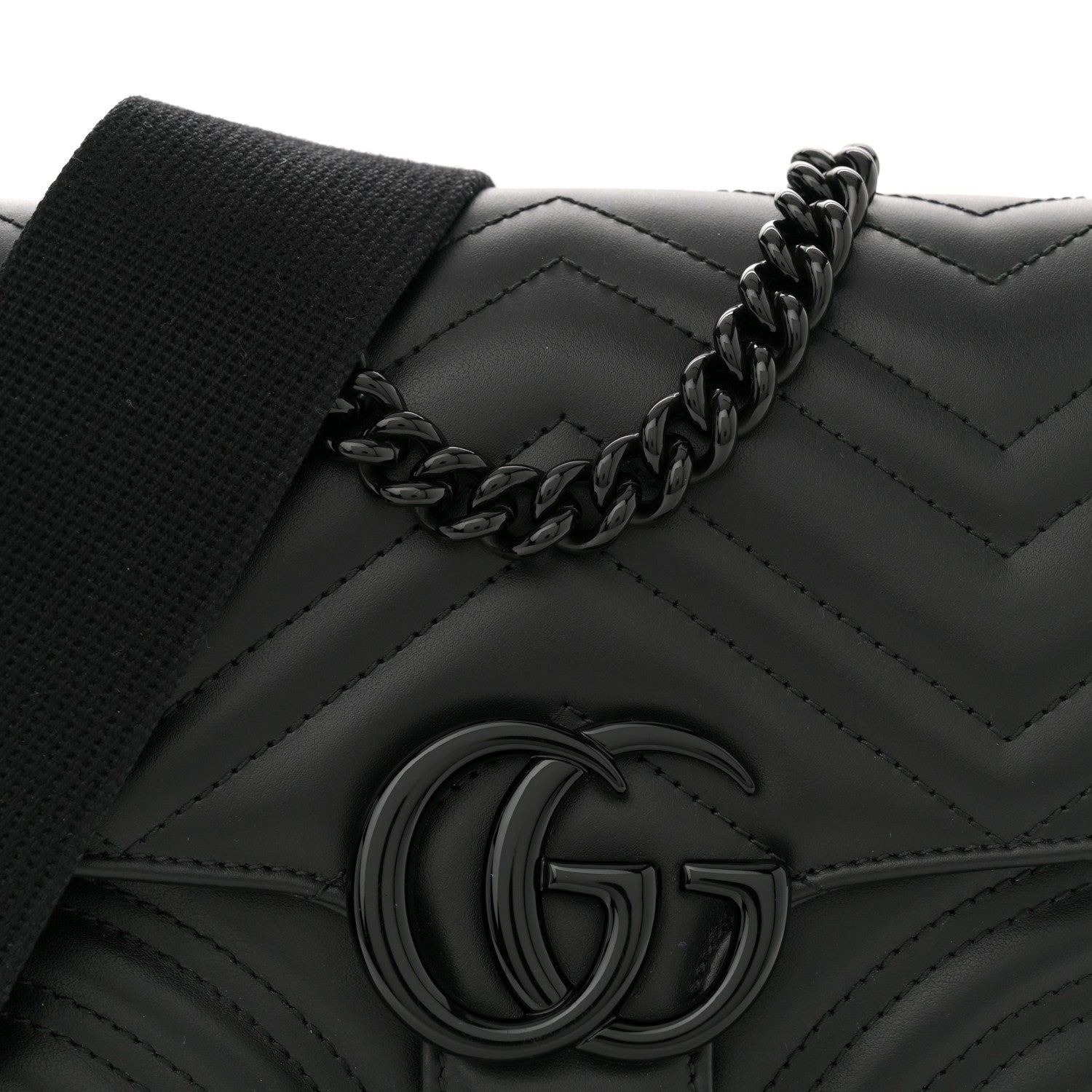 Gucci Calfskin Matelasse Monochrome Mini GG Marmont Crossbody Shoulder Bag Black 8 of 12