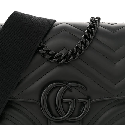 Gucci Calfskin Matelasse Monochrome Mini GG Marmont Crossbody Shoulder Bag Black 8 of 12