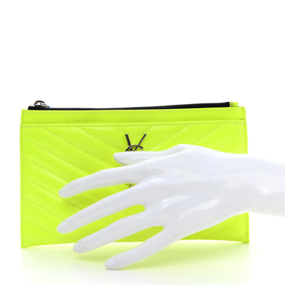 Saint Laurent Patent Grain De Poudre Matelasse Chevron Monogram Bill Pouch Neon Yellow 2 of 7