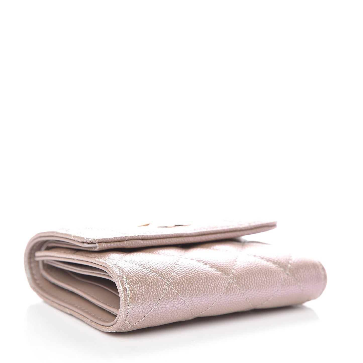Iridescent Caviar Quilted Small Flap Wallet Beige