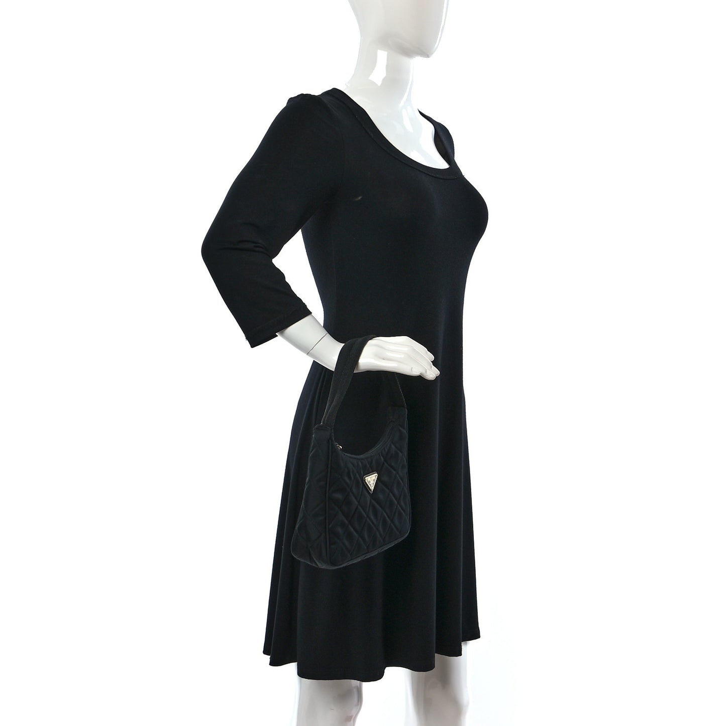 Tessuto Nylon Stitched Shoulder Bag Black
