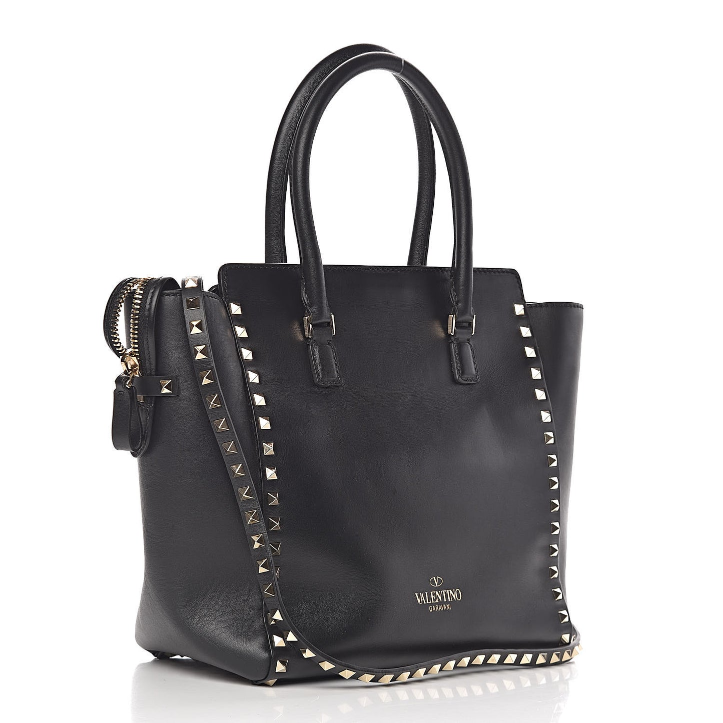 Vitello Rockstud Double Handle Tote Black