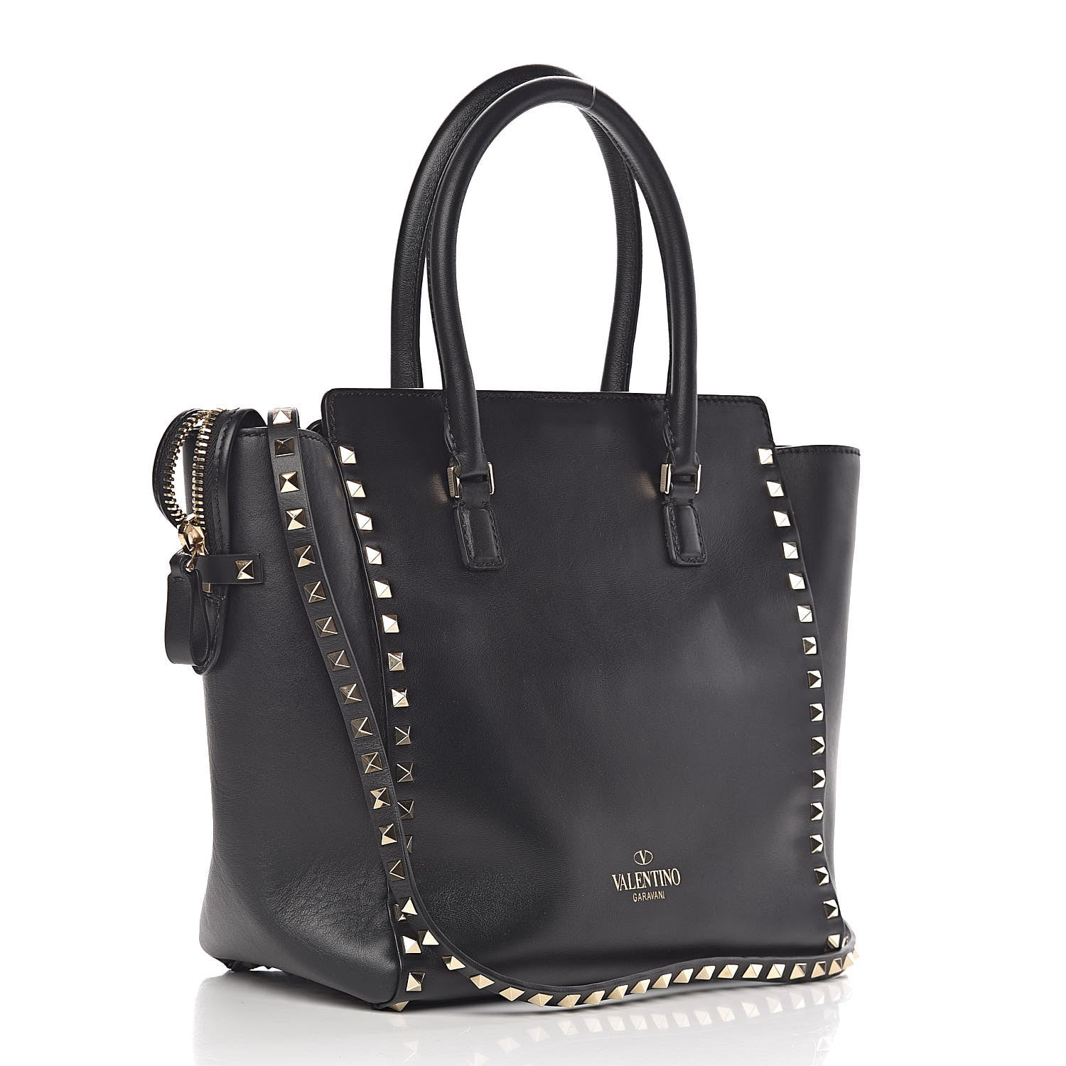 Valentino Garavani Vitello Rockstud Double Handle Tote Black 3 of 10